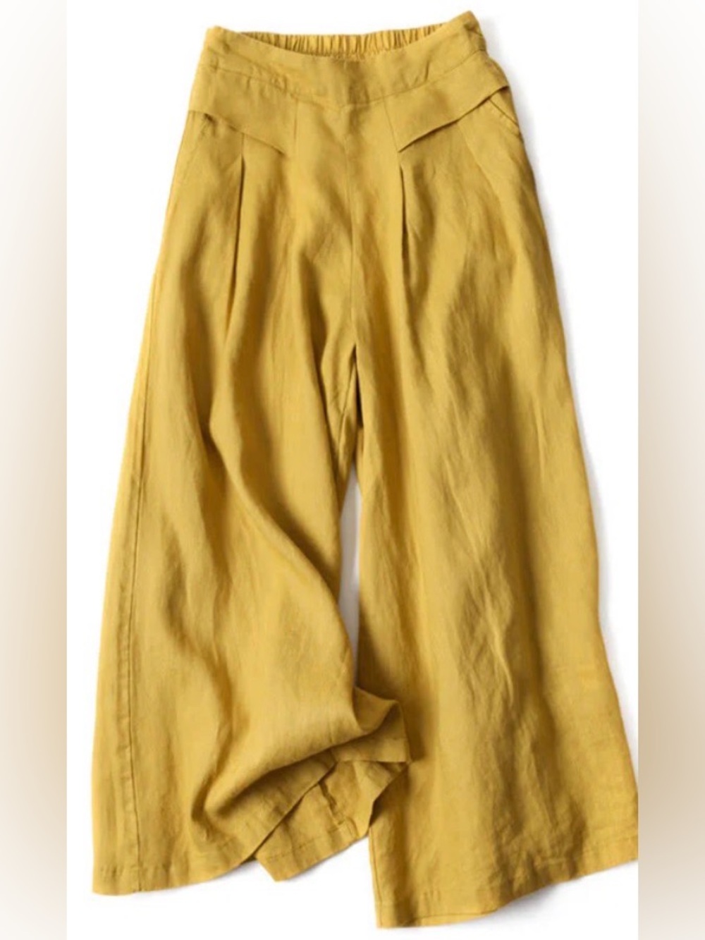 Mustard Yellow Pleated cotton pants w pockets, comfee M